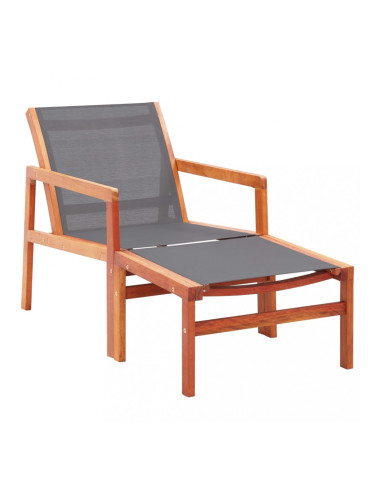 Sonata Градински стол с подложка за крака сив евкалипт масив textilene