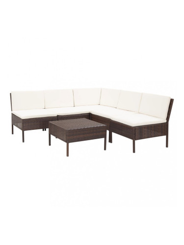 Sonata Градински комплект с възглавници, 6 части, кафяв полиратан