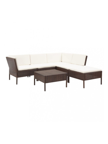 Sonata Градински комплект с възглавници, 6 части, кафяв полиратан