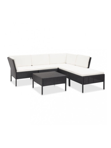 Sonata Градински комплект с възглавници, 6 части, черен полиратан