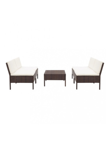 Sonata Градински комплект с възглавници, 5 части, кафяв полиратан