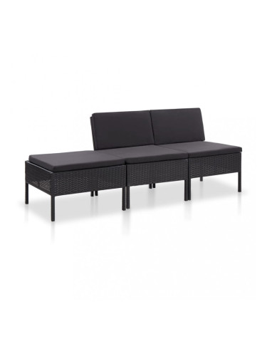 Sonata Градински комплект с възглавници, 3 части, полиратан, черен