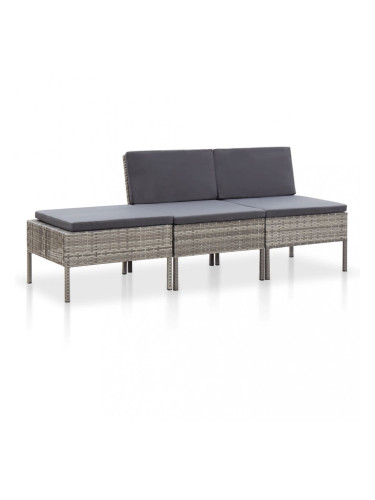 Sonata Градински комплект с възглавници, 3 части, полиратан, сив