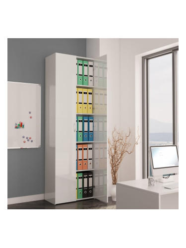 Sonata Офис шкаф, бяло със силен гланц, 60x32x190 см, ПДЧ