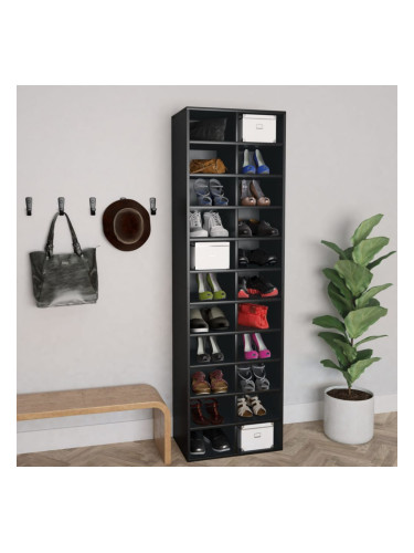 Sonata Шкаф за обувки, черен, 54x34x183 см, ПДЧ
