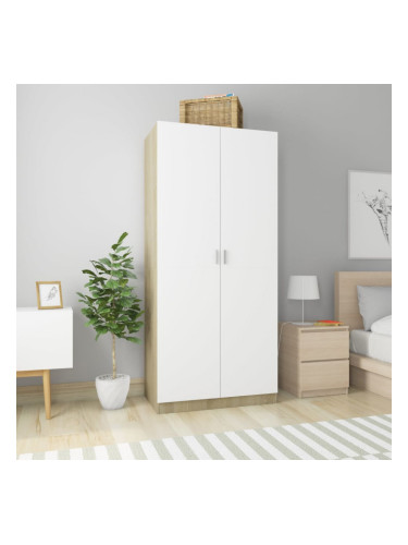 Sonata Гардероб, бяло и дъб сонома, 90x52x200 см, ПДЧ