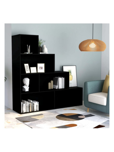 Sonata Библиотека/разделител за стая, черна, 155x24x160 см, ПДЧ