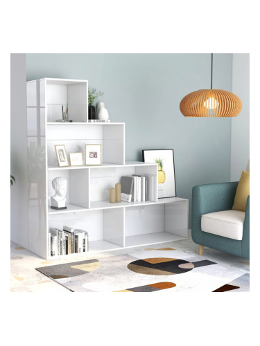 Sonata Библиотека/разделител за стая, бял гланц, 155x24x160 см, ПДЧ