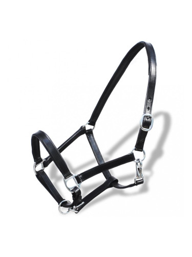 Оглавник за кон от естествена кожа, регулируем, черен