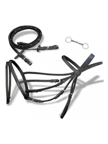 Кожена юзда и поводи за пони, черни