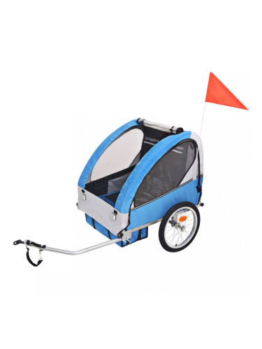 Sonata Детско ремарке за велосипед, сиво и синьо, 30 кг