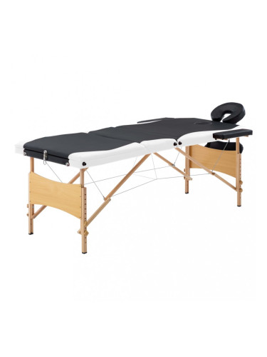 Sonata Сгъваема масажна кушетка, 3 зони, дърво, черно и бяло