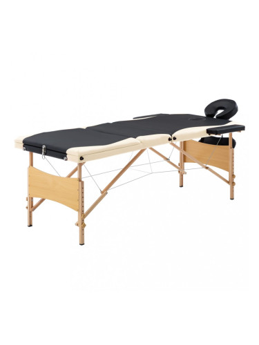 Sonata Сгъваема масажна кушетка, 3 зони, дърво, черно и бежово