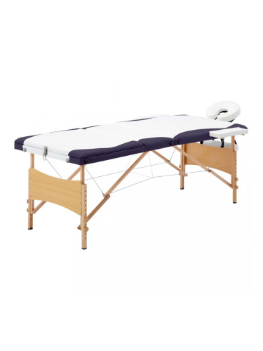 Sonata Сгъваема масажна кушетка, 3 зони, дърво, бяло и лилаво