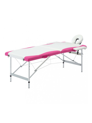 Sonata Сгъваема масажна кушетка, 2 зони, алуминий, бяло и розово
