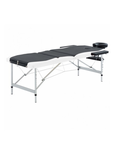 Sonata Сгъваема масажна кушетка, 3 зони, алуминий, черно и бяло