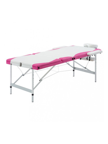 Sonata Сгъваема масажна кушетка, 3 зони, алуминий, бяло и розово