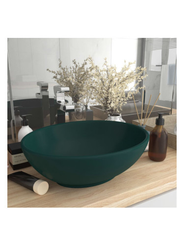 Sonata Луксозна овална мивка, матово тъмнозелена, 40x33 см, керамика