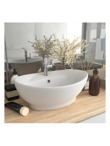 Sonata Мивка с преливник лукс овал бял мат 58,5x39 см керамика