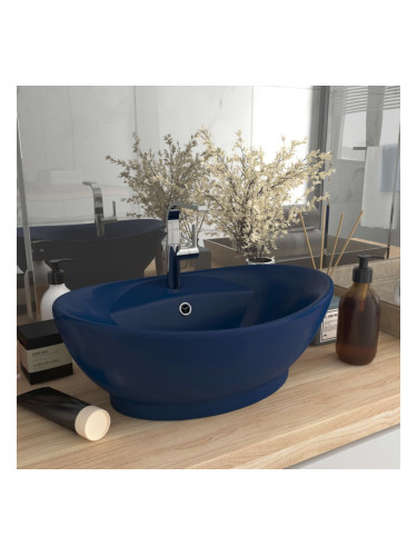 Sonata Мивка с преливник лукс овал тъмносин мат 58,5x39 см керамика
