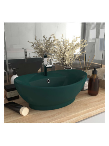 Sonata Мивка с преливник лукс овал тъмнозелен мат 58,5x39 см керамика