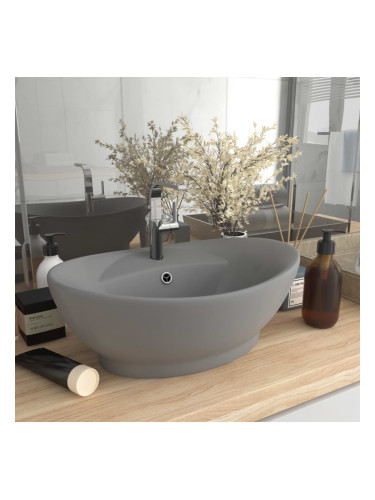 Sonata Мивка с преливник лукс овал светлосив мат 58,5x39 см керамика
