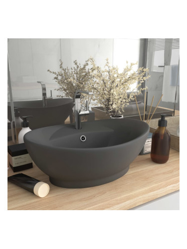 Sonata Мивка с преливник лукс овал тъмносив мат 58,5x39 см керамика