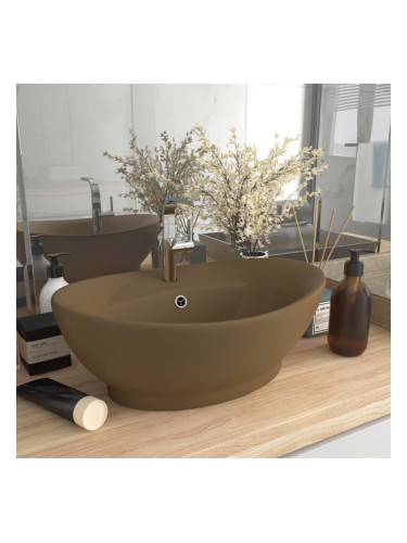 Sonata Мивка с преливник лукс овал кремав мат 58,5x39 см керамика