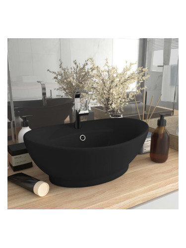 Sonata Мивка с преливник лукс овал черен мат 58,5x39 см керамика