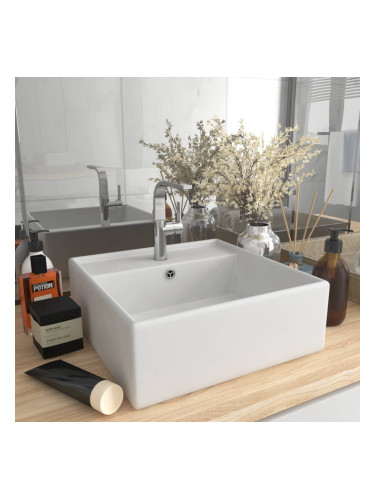 Sonata Мивка с преливник лукс квадрат бял мат 41x41 см керамика