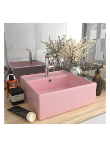 Sonata Мивка с преливник лукс квадрат розов мат 41x41 см керамика