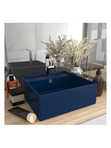 Sonata Мивка с преливник лукс квадрат тъмносин мат 41x41 см керамика