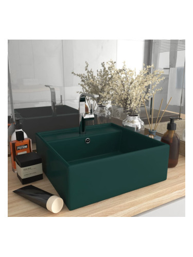 Sonata Мивка с преливник лукс квадрат тъмнозелен мат 41x41 см керамика