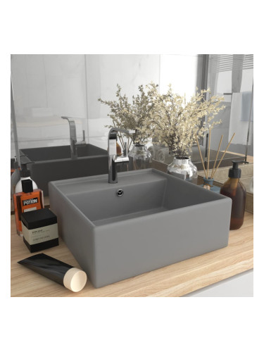 Sonata Мивка с преливник лукс квадрат светлосив мат 41x41 см керамика