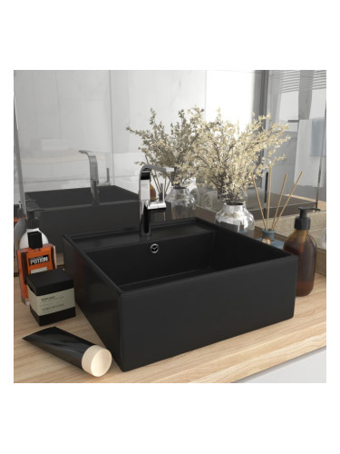 Sonata Мивка с преливник лукс квадрат черен мат 41x41 см керамика