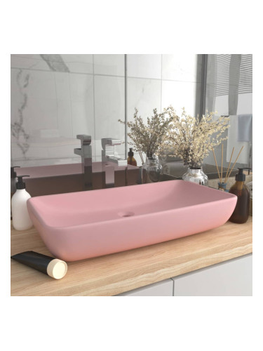 Sonata Луксозна правоъгълна мивка матово розова 71x38 см керамика