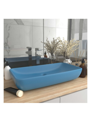 Sonata Луксозна правоъгълна мивка матово светлосиня 71x38 см керамика