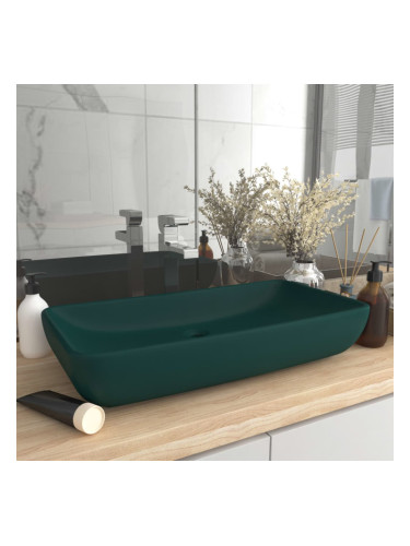 Sonata Луксозна правоъгълна мивка матово тъмнозелена 71x38 см керамика