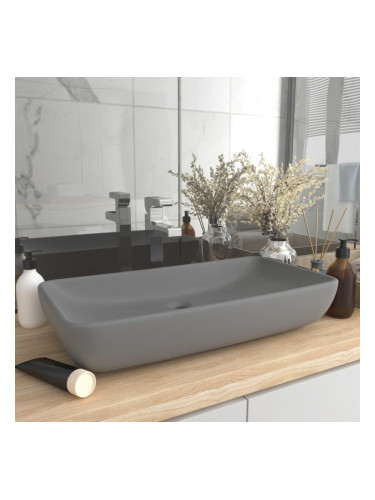 Sonata Луксозна правоъгълна мивка матово светлосива 71x38 см керамика