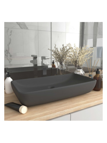 Sonata Луксозна правоъгълна мивка матово тъмносива 71x38 см керамика