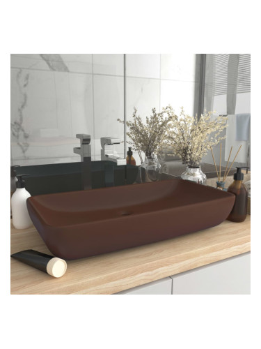 Sonata Луксозна правоъгълна мивка матово тъмнокафява 71x38 см керамика