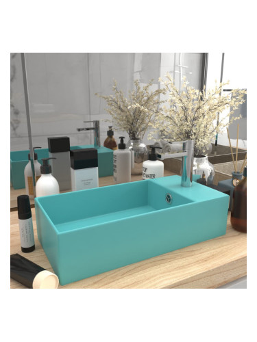 Sonata Мивка за баня с преливник, керамична, светлозелена