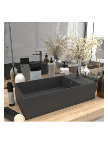 Sonata Мивка за баня с преливник, керамична, тъмносива