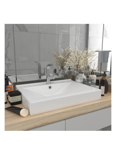 Sonata Луксозна мивка с отвор за кран бял мат 60x46 см керамика