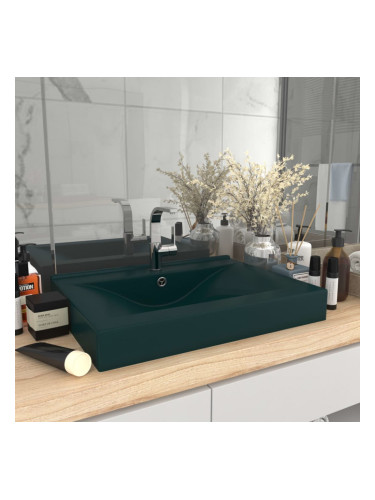 Sonata Луксозна мивка с отвор за кран тъмнозелен мат 60x46 см керамика