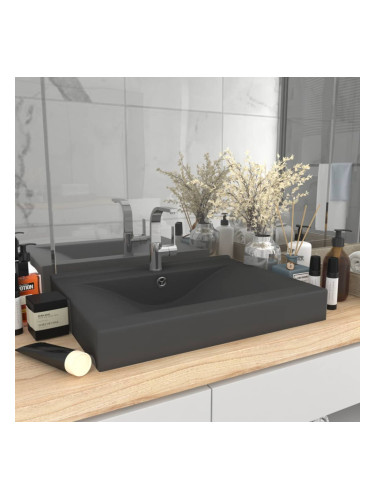 Sonata Луксозна мивка с отвор за кран тъмносив мат 60x46 см керамика