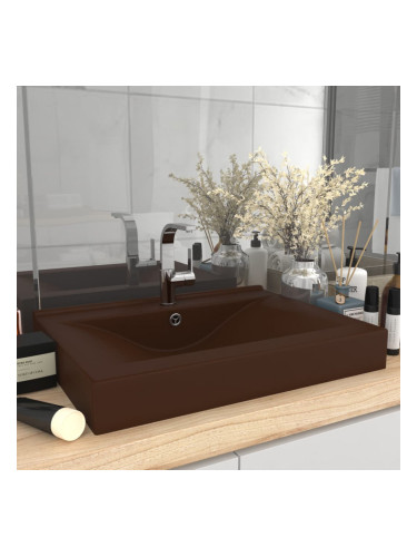 Sonata Луксозна мивка с отвор за кран тъмнокафяв мат 60x46 см керамика