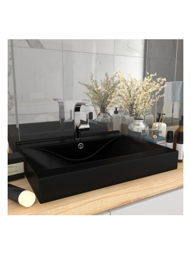 Sonata Луксозна мивка с отвор за кран черен мат 60x46 см керамика