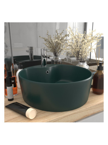 Sonata Луксозна мивка с преливник тъмнозелен мат 36x13 см керамика