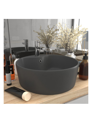 Sonata Луксозна мивка с преливник тъмносив мат 36x13 см керамика